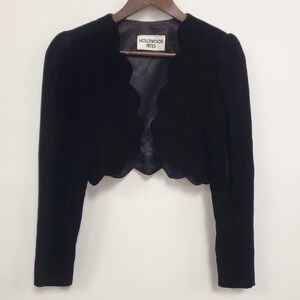 Hollywood Nites Womens Scallop Hem Velvet Whimsigoth Top Size‎ S Black Romantic